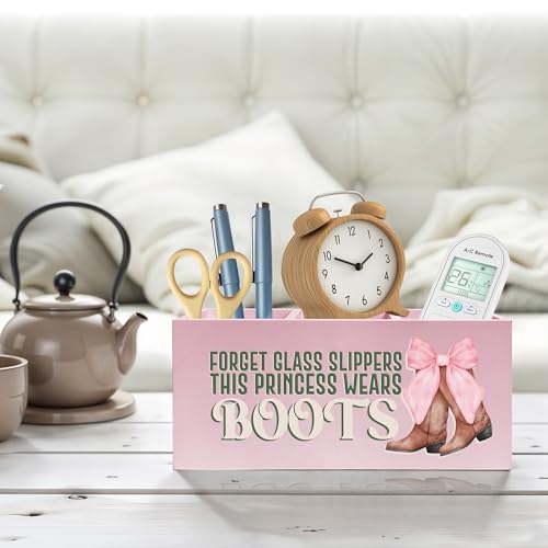 Coquette Pink Bow Cowgirl Makeup Brush Toothbrush Holder, Cowgirl Gifts, Pink Western Wooden Pen Pencil Holder Organizer for Home Office Desk Accessories, Western Gifts for Women - color: Color-Desk accessories pink 20