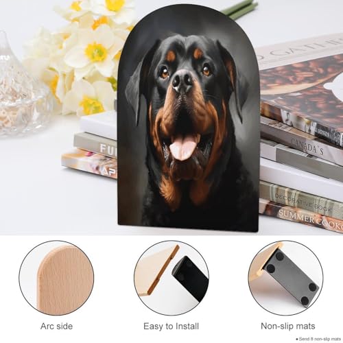 Cool Rottweiler Dog Art Bookend for Shelves Study Wood Bookend Support Heavy Duty Book End Non-Skid Decorative Book Stopper Book Organizer for Home Office Desktop Organizer 1 Pairs