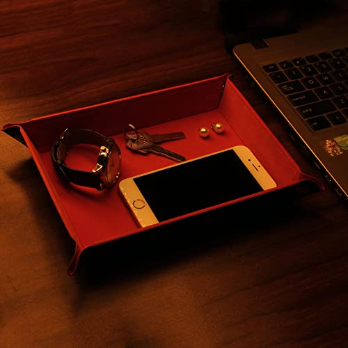 Valet Organizer - Catchall Tray for Jewelry, Wallets, Watches, Keys, Coins, Phones, Glasses - Perfect for Nightstand, Desk, Entryway - color: Reddishorange
