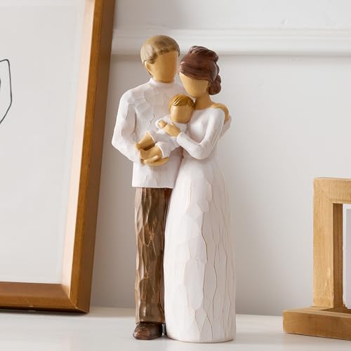 NAN ZAI NAN FANG Family of 3 Figurines Gift for New Parents Resin Hand Painted Sculpture Mom Dad Gifts First Mothers - style: A Family of 3