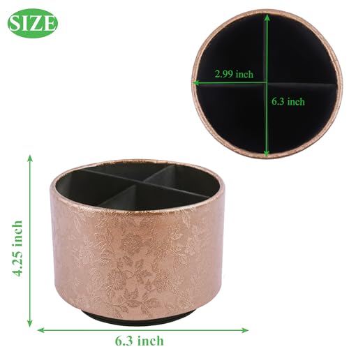 lizimandu Round Leather Art Supply Organizer,Remote Control Holder,360 Degree Spinning,Multi-Functional Pencil Holder,4 Compartments Desktop Stationary Organizer(1-Liuli Cooper) - color: 1-Liuli Cooper