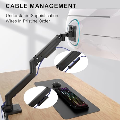 WALI Ultrawide Single Monitor Arm for 13-49 Inch Heavy Duty Curved Screens, up to 44 Lbs, Adjustable Single Monitor Desk Mount with C-Clamp, Grommet Base, 75/100mm VESA (GSM001XL), Black - size: 13"-49", style: Single Arm