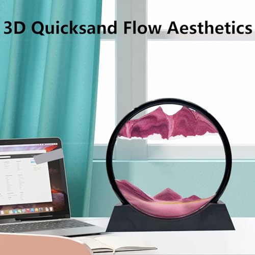 AzureLeap Moving Sand Art Liquid Motion, 3D Deep Sea Sandscape Color Quicksand Decor, Round Glass Moving Sand Art Picture Relaxing Desktop Home Office Work Decor (12 inch-Pink) - color: Pink, size: 12 Inch