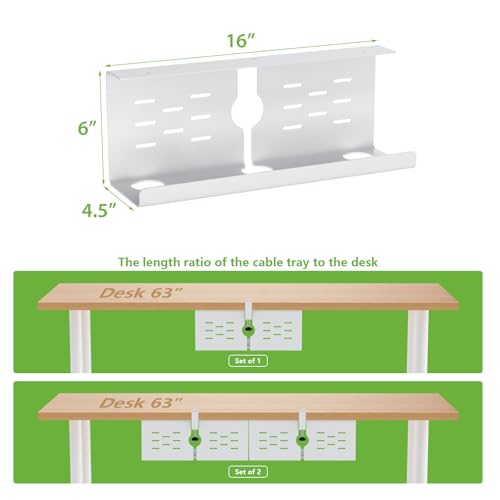 KEEGH 16'' Under Desk Cable Management Tray, No Drill Clamp/Screws Mount, Sturdy Metal Cable Tray for Place Power Strip, Cord Management Tray for Home Office, Gaming Desk, Standing Desk, 1 Pack, White - color: White, size: 1 Pack