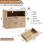 LEYAOYAO 31" Wide Fluted Nightstand with Charging Station, Oversized Extra Large 2 Drawers Night Stand,Natural Wood Bedside Table,Tall Bed Side End Tables,Modern Chest of Drawers Dressers for Bedroom - color: Natural, size: 2 Drawers