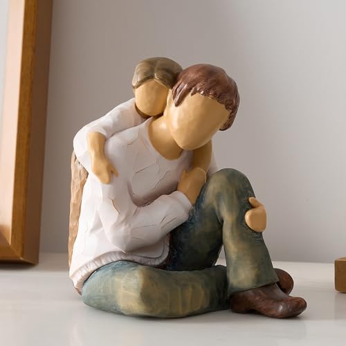Father Daughter Figurine Personalized Birthday Fathers Day Valentines Gifts for Dad from Daughter 4.7"Resin Hand Painted Sculpture in Memory of Dad Statues for Home Decor(Frame for Free) - style: Father and Child Set