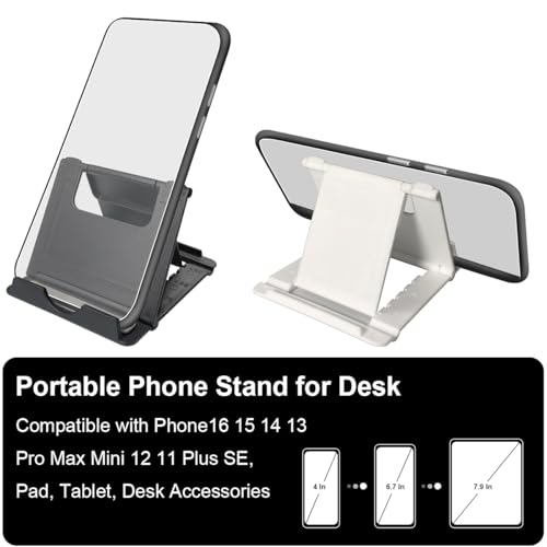 POQOD 2 Pack Cell Phone Stand, Foldable Phone Holder for Desk Compatible with Phone 15 14 13 12 11 Pro Xs Xs Max Xr X 8, Nintendo Switch, All Phones, Black & White - color: Black & White