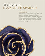Forever Rose Hand-Dipped in 24K Gold, Tanzanite-Inspired December Birthstone with Sparkles, Real Rose in Luxury Gold Gift Box & Clear Glass Bud Vase, Perfect Ready for December Birthday - Any Occasion - color: December Tanzanite
