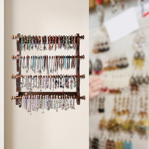 4 Tier Wooden Bracelet Holder Wall-Mounted, Bangle Watch Necklace Display Storage Antique Bracelet Display Jewelry Holder Display Organizer, Brown 4 Tier Wooden Bracelet Holder - style: 4 Tier Wall Monuted