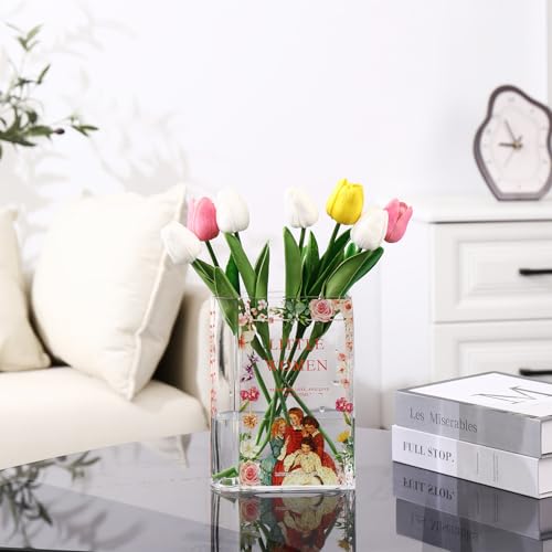 Book Vase for Flowers, Glass Book Vase, Book Flower Vase, Clear Book Vase, Book Shaped Vases, A Book About Flowers Vases for Bedroom, Living Room, Office, Bookshelf (Women) - color: Little Women, size: Glass-7.8"