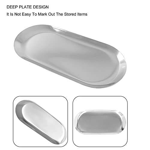 Hitefu 2 Pack Stainless Steel Decorative Tray, 7 Inch Long, Trinket Storage Tray Jewelry Dish Cosmetics Organizer for Bathroom Candle Perfume Serving Platter, Oval, Silver - color: Silver