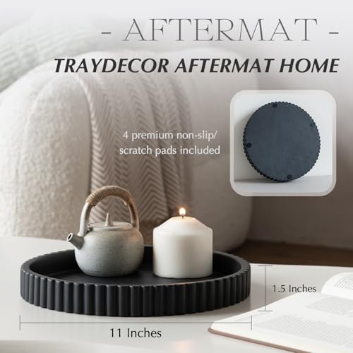 Decorative Tray for Coffee Table, Living Room, Side Table, 11" Black Round Concrete Home Decor Serving Trays for Accent Table, Console Table - color: Black