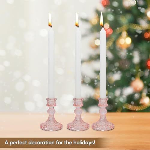 Glass Candlestick Holder Taper and Candle Holder Desktop Decoration for Wedding Dinning Party-3 pcs - color: Pink