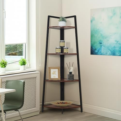 CAPHAUS Tall Corner Shelf Stand, 4-Tier Display Shelves, Ladder Corner Wood Storage Plant Bookshelf with Metal Frame, Versatile Shelving Unit Bookcase for Home Office Space, Rustic Oak - color: Rustic Oak, size: 4-Tier