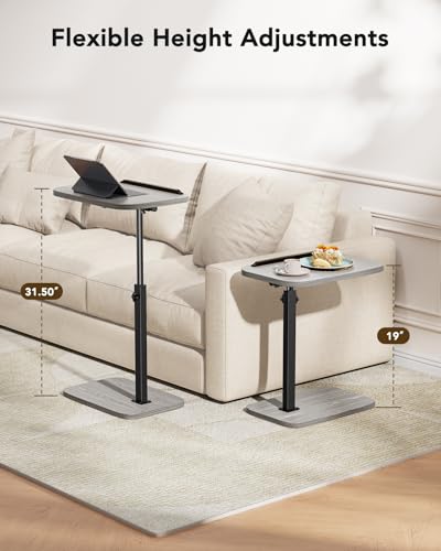 HUANUO Adjustable TV Tray, Height Adjustment TV Trays with 360° Swivel and 90° Tilt, Sturdy & Multi-Functional Sofa Table with Anti-Slip Bar, Space-Saving Side Table for Couch, Bedside, and Dining Use - color: Grey
