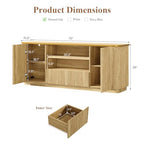 QUW 70" Fluted TV Stand for TVs Up to 80", Modern Entertainment Center with 2 Drawers & Cabinets, TV Console with Curved Profile Design, Luxury Wooden Media Console for Living Room, Natural Oak - color: Natural Oak