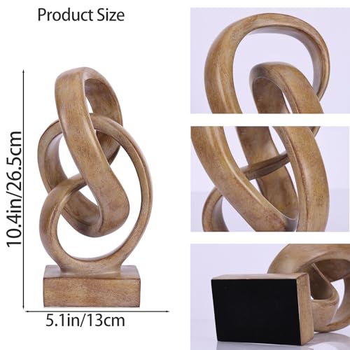 Abstract wood-toned knot sculpture, geometric decorative statue, wood-toned accent piece for living room coffee table or bookshelf surface, office TV cabinet or entryway console table decoration. - color: Original