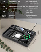 Valet Tray, Built in Wireless Charging Pad, Nightstand Organizer, Two-Toned Premium Vegan Leather Desk Bedside Caddy Organizer Tray for Keys, Watch, Wallet, Jewelry (Black+Gray) - color: Black+Gray