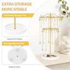 iDavosic.ly 2 Tier Rotating Necklace Holder Organizer with 42 Hooks, Adjustable Metal Bracelet Display Stand Rack, Extra Tall Keychain Spinning Tree Tower for Women, Wooden Base | White & Gold - color: White with Wooden Tray