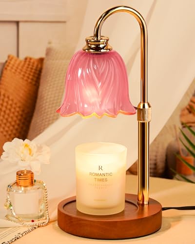 Funistree Candle Warmer Lamp, Gold Candle Lamp Warmer with Timer & Dimmer with 2 Bulbs, Birthday Gifts for Women Mom, New Home Bedroom Decor, Height Adjustable - color: Pink
