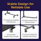 Drive Medical Overbed Table with Wheels - Secure Height Adjustment for Comfort - Non Tilt Surface - Smooth Rolling Design - Home & Hospital Use - Woodgrain Laminate Top - Silver Vein - color: Silver Vein