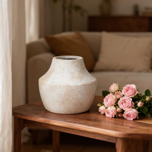 Ceramic Flower Vase 5.2 Inch - Farmhouse Centerpiece Vase for Home Decor, Rustic Table Vase for Dried Flowers, Handcrafted Pottery for Living Room, Shelf & Wedding Decor - color: 5.2”h-antique