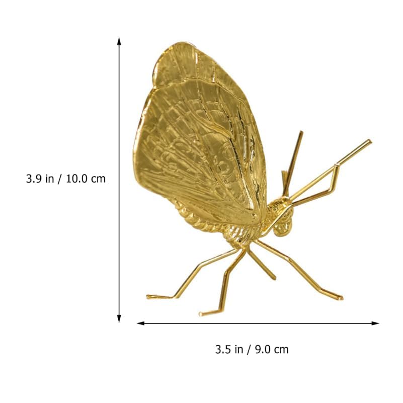 Golden Butterfly Metal Ornament, Solid Metal 3D Insect Desk Figurine Mini Desktop Ornament for Home, Office, Garden