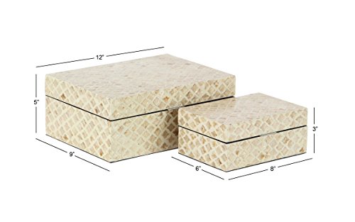 Deco 79 Mother of Pearl Shell Handmade Decorative Box Decorative Keepsake Boxes with Hinged Lid, Set of 2 Storage Boxes 12", 8"W, Cream - color: Cream, size: 11.9", 8"W
