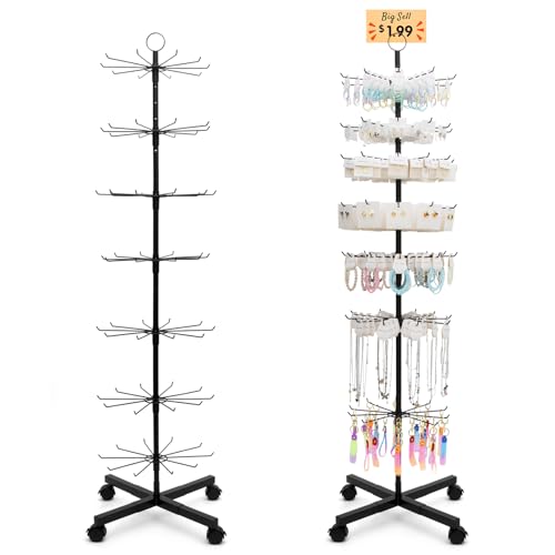 ANBOXIT Retail Display Stand, Rotating Display Rack for Earring Keychains Jewelry Vendor Events & Stores, 7 Tier Movable and Adjustable 1 PCS - Black