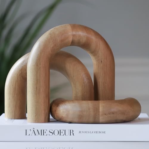 Wooden Arch Decor Set of 3 - Shelf Decor Aesthetic for Coffee Tables, Bookshelves, & Entryways - Acacia Wood Japandi Home Decor Accents - Modern Decorative Objects