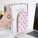 Wooden Bookends 2 Pcs,Avocado Purple Pattern Heavy Duty Office Book Ends Anti Slip Book Shelf Holder with Metal Base Decorative Book Stands - color: Avocado Purple Pattern