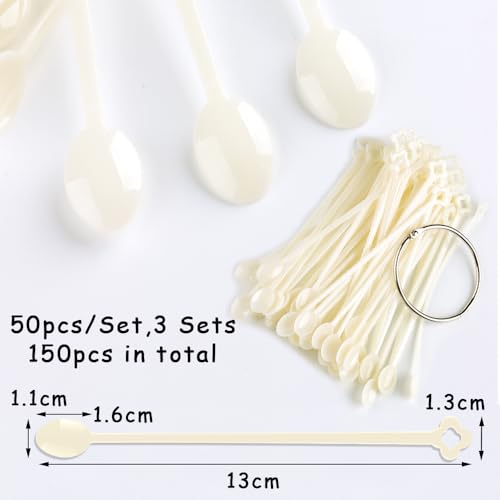 150 Pcs Nail Swatch Sticks with Ring, Natural Beige Spoon Shaped Nail Art Polish Color Display Practice Tips, Acrylic False Nail Sample Sticks Practice Tools for Home or Salon Use - color: Beige Spoon Shaped