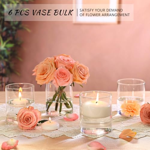 SUPMIND Glass Cylinder Vase Set of 6 for Centerpieces, 5 Inch Short Clear Flower Vases Bulk, Glass Hurricane Candle Holder for Table, Floating Candle Vases for Wedding Home Décor - size: 5" Height