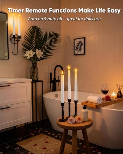Homemory 6 Pcs Waxy Flameless Taper Candles with Remote, Led Candlesticks Classic Tall Candle, Flickering Battery Operated Taper Candles for Bedroom, Dining Room, White, 9.6 inches - style: Classic - White 9.6"