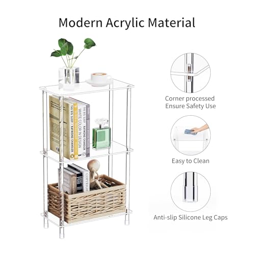 Clear Acrylic Narrow Side Table Set of 2 for Small Spaces, 15.75" L x 7.87" W x 26.7" H, 3 Tier Rectangle Slim End Table Nightstand, Small Mini Skinny Bedside Table for Bedroom, Living Room - size: 3 Tier 2-Pack 26.7“H