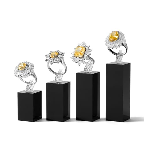 Black Acrylic Jewelry Ring Display Stand 4 Piece Acrylic Jewelry Ring Display Stand Showcase(Black) - color: Black
