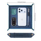 Valet Tray Desktop Storage Organizer – Premium PU Leather Catchall Bedside Vanity Tray Nightstand Caddy Holder for Remote Controller, Keys, Phone, Wallet, Coin, Jewelry,Blue - color: Blue