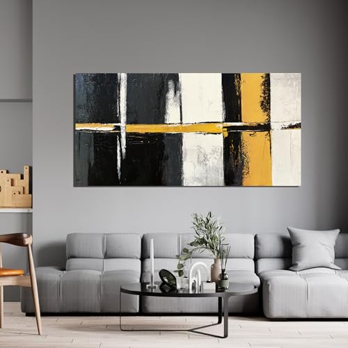 Canvas Wall Art Decor Large Wall Art Pictures for Living Room Black and White Wall Art Decor Abstract Art Work Modern Black Yellow Abstract Wall Art Prints For Bedroom Office Home Wall Decor 24"x48" - color: XY-F, size: 48"L x 24"W