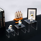 HIIMIEI Clear Acrylic Display Risers 2 Sets, 3-Tier Risers Stands Showcase for Amiibo Funko Pop Figures, Dessert, Jewelry-3"x4"x5" - size: 3"x4"x5"