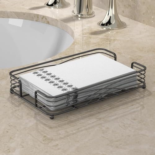 Black Guest Towel Holder Tray for Bathroom – Disposable Paper Hand Towel Holder, Rectangle Napkin Organizer for Powder Room, Modern Guest Napkin Holder for Bathroom Countertop Use - color: C - Black Napkin Holder for Bathroom, size: Guest Towel Holder