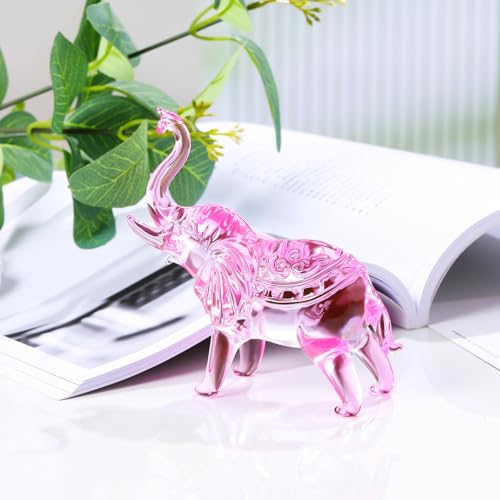 YWHL Pink Crystal Elephant Figurine Gifts for Elephant Lovers, Glass Animals Statue Decor, Handmade Art Collectible Decoration for Home Table Centerpiece - color: Pink