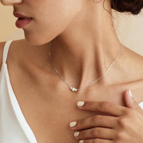 Mothers Day Gifts - 14K Gold Plated Pearl Necklaces for Women Trendy Dainty Necklace Simple Layered Gold Pearl Necklace for Women Mothers Day Wedding Birthday Gifts - color: 2-Silver Three Pearl