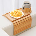 SINWANT Couch Cup Holder Tray,Large Bamboo Couch Armrest Table with Cup Holder,Foldable Anti-Slip Sofa Arm Tray for Coffee Cup,Water Bottles,Mug,Snacks,Remote - color: Bamboo