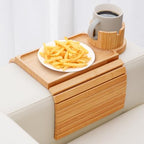 SINWANT Couch Cup Holder Tray,Large Bamboo Couch Armrest Table with Cup Holder,Foldable Anti-Slip Sofa Arm Tray for Coffee Cup,Water Bottles,Mug,Snacks,Remote - color: Bamboo