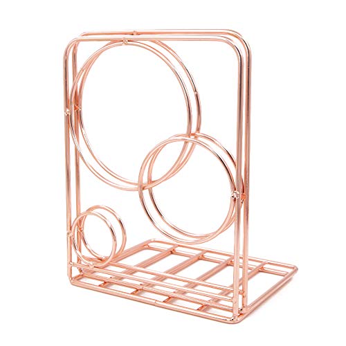 Winterworm Metal Bookends Book Ends Heavy Duty Modern Decorative for Bedroom Library Office School Book Display Desktop Organizer Gift(Round Rose Gold) - color: Round Rose Gold