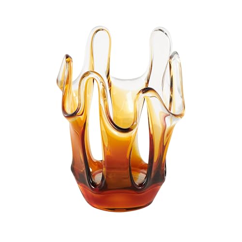 Deco 79 Glass Abstract Decorative Vase Ombre Centerpiece Vase with Wavy Oval Cutouts, Flower Vase for Home Decoration 9" x 8" x 12", Orange - color: Orange, size: 9" x 8" x 12"