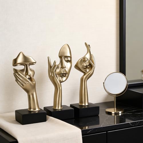 3 Pcs Thinker Large Statue Set - Black Glod Art Abstract Home Accent Figurines for Living Room, Bedroom, Shelves, Office Desktop, Coffee Table Decor, Gift for Women (3 Pcs Black Glod, 9") - color: 3 Pcs Gold, size: 9"