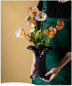 Vintage Gothic Ceramic Vase, 8.74×6.46×5.63inches, Matte Black Flower Vase for Red & Black Roses,Dark Academia Witchy Aesthetic Vase for Bedroom Living Room Dining Table