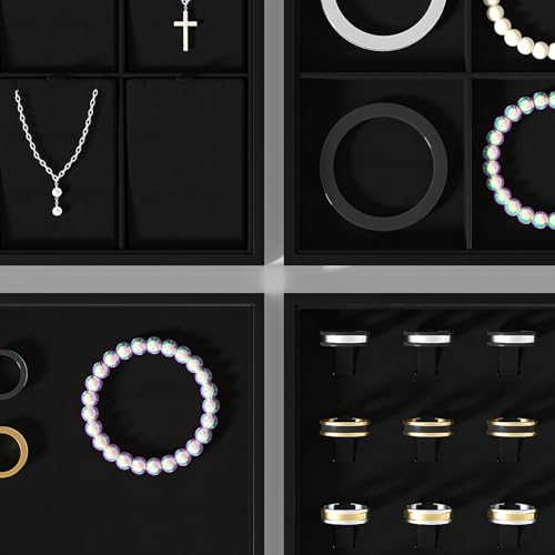 Julysky Jewelry Organizer Trays for Drawer,Jewelry Display Organizer Case for Women,Bracelet Necklace and Ring Display Stand for Selling,Velvet Jewelry Storage Display (Black, Empty Plate) - color: Black