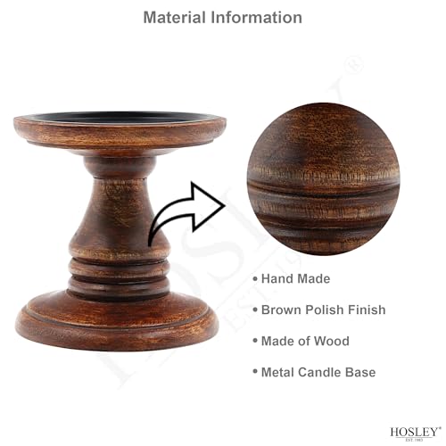 Hosley Set of 2 Brown Wood Pillar Candle Holders 5 Inch High Ideal Gift for Weddings Bridal Party Spa Reiki Meditation Votive LED Pillar Candle Gardens - color: Brown 3
